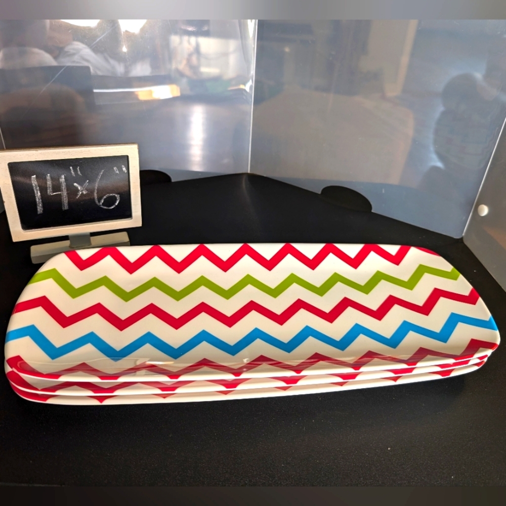 Holiday Time lot 3 NWOT 14"x6" Chevron festive multicolor melamine platters